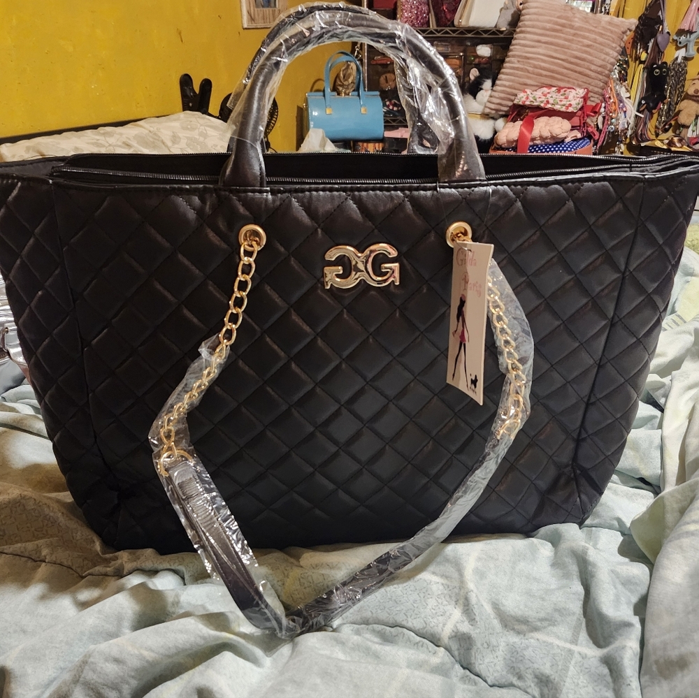 Chic Black Quilted Tote with Gold Accents